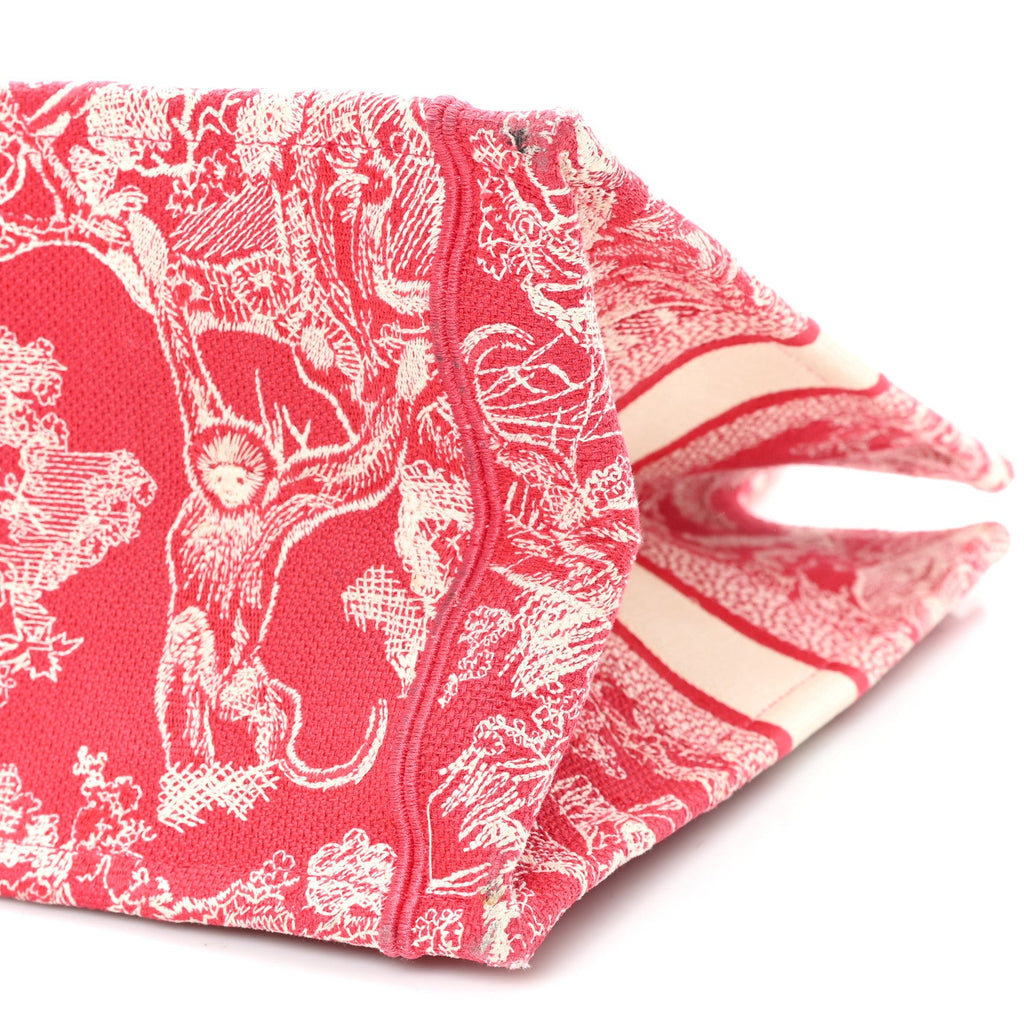 Christian Dior Canvas Embroidered Medium Dioriviera Toile De Jouy Book Tote Raspberry