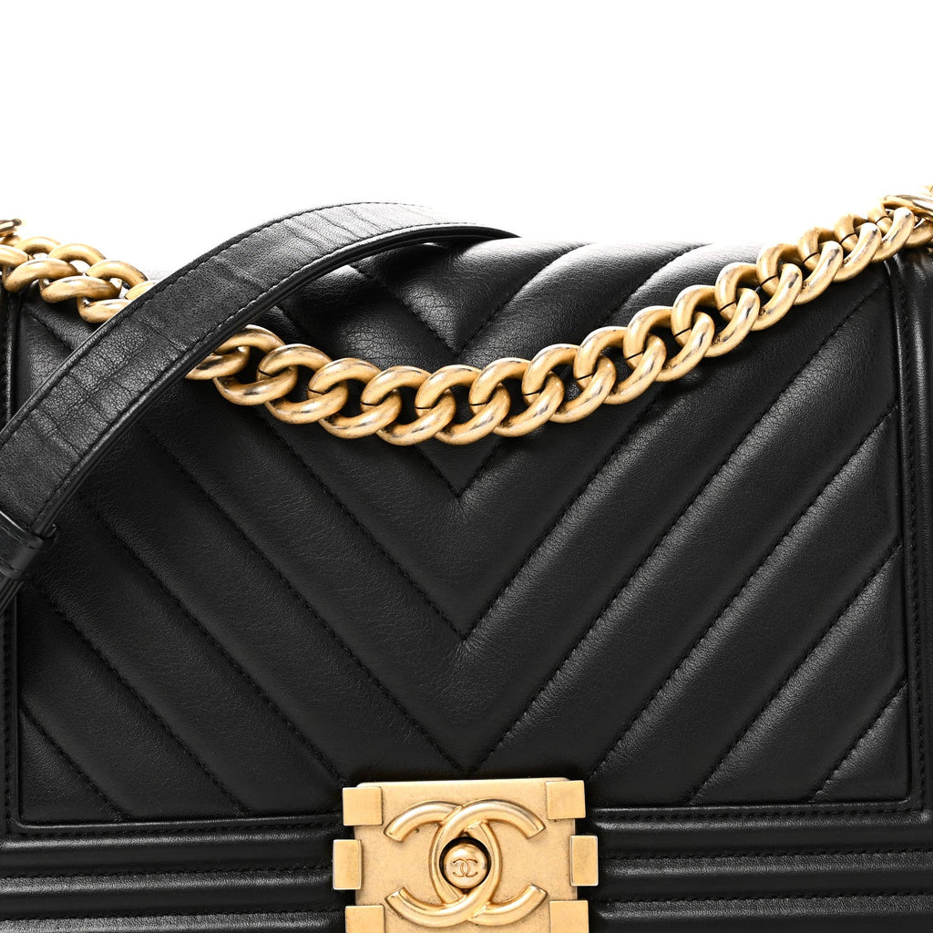 Chanel Lambskin Chevron Quilted Medium Boy Flap Black