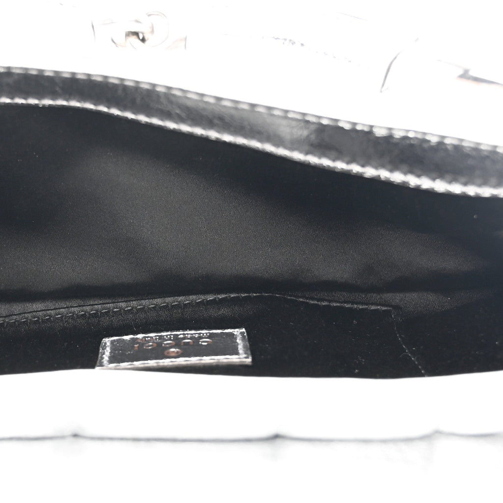 Gucci Metallic Nappa Vertical Matelasse Small Maxi Horsebit Chain Shoulder Bag Silver