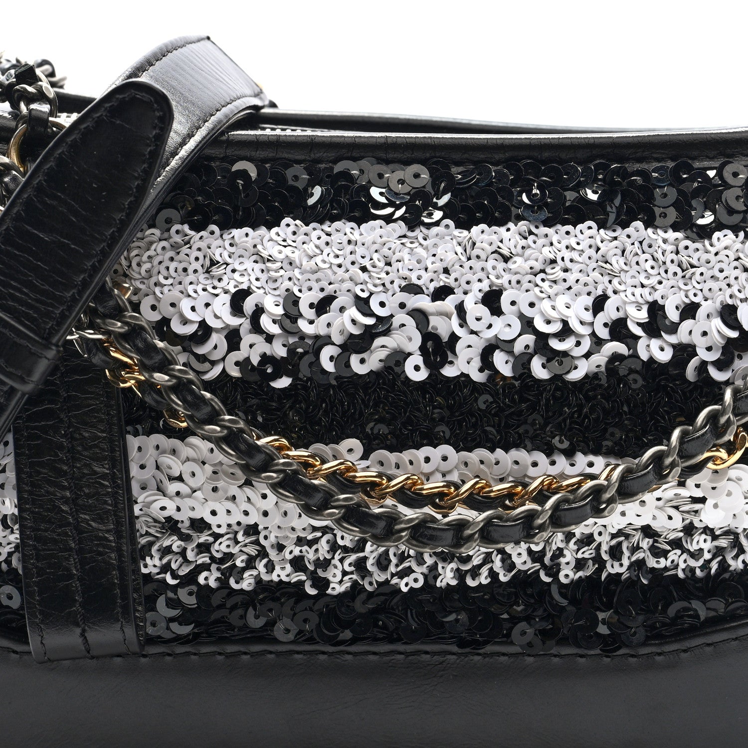 Chanel Sequin Calfskin Small Gabrielle Hobo Black White