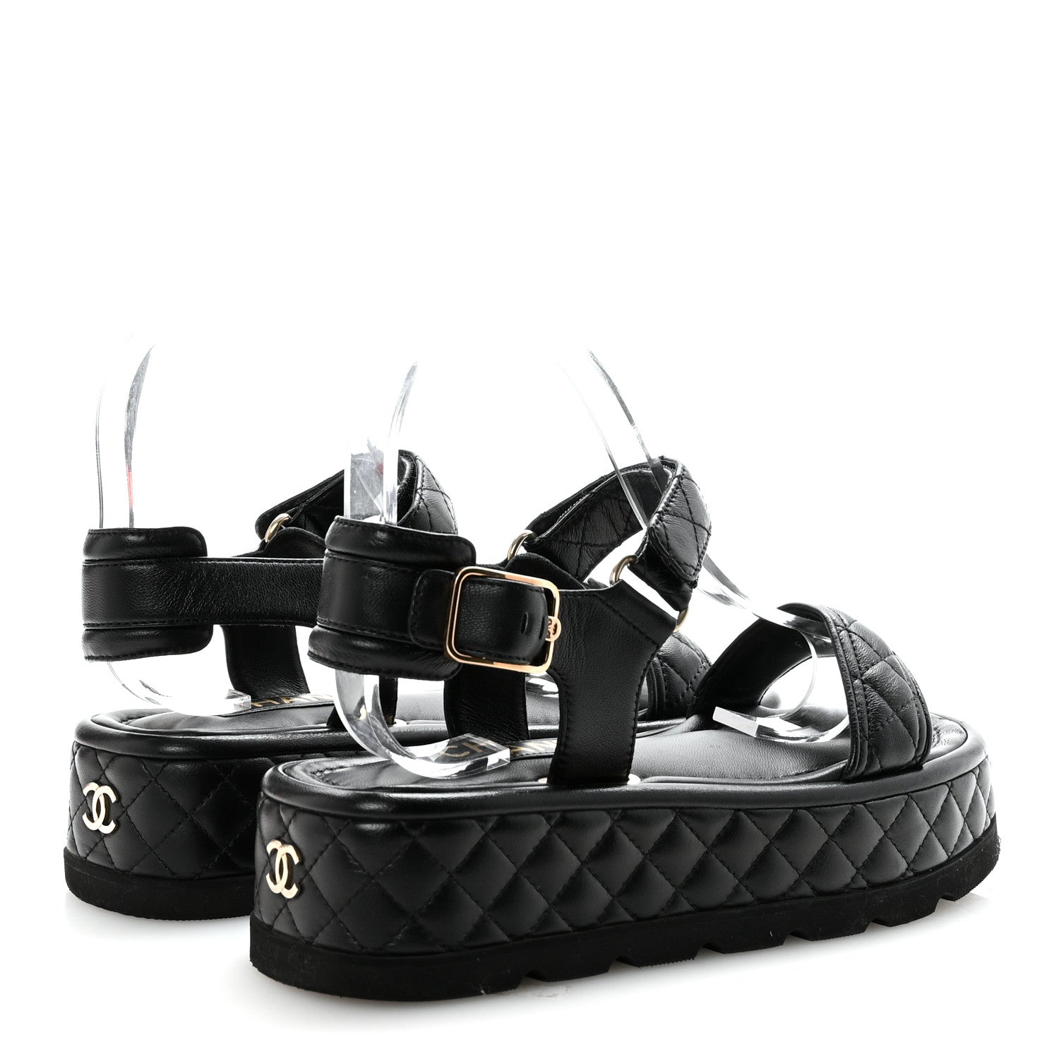 Lambskin Quilted Platform Sandals 37 Black