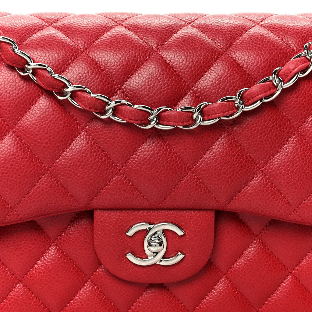 Chanel Caviar Quilted Jumbo Double Flap Dark Red
