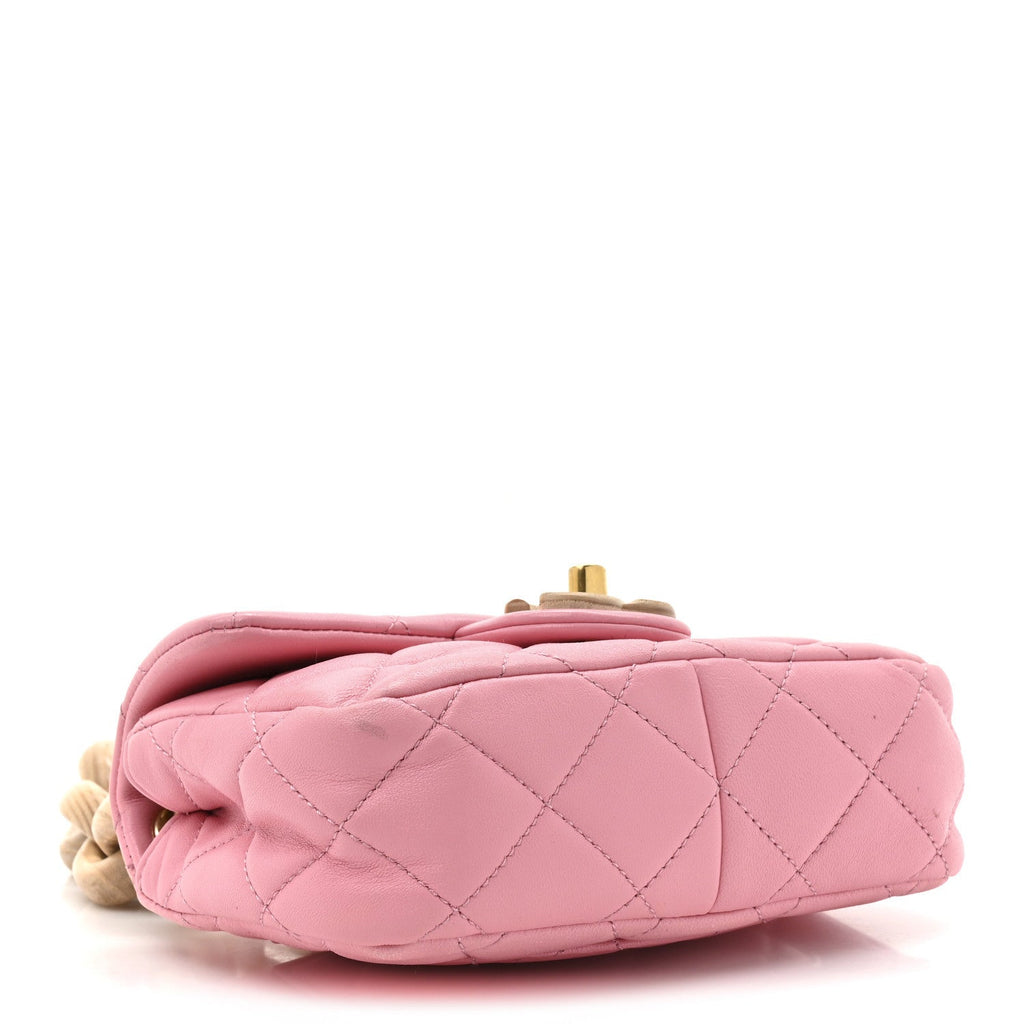 Chanel Lambskin Wenge Quilted Mini Fashion Wood Square Flap Pink