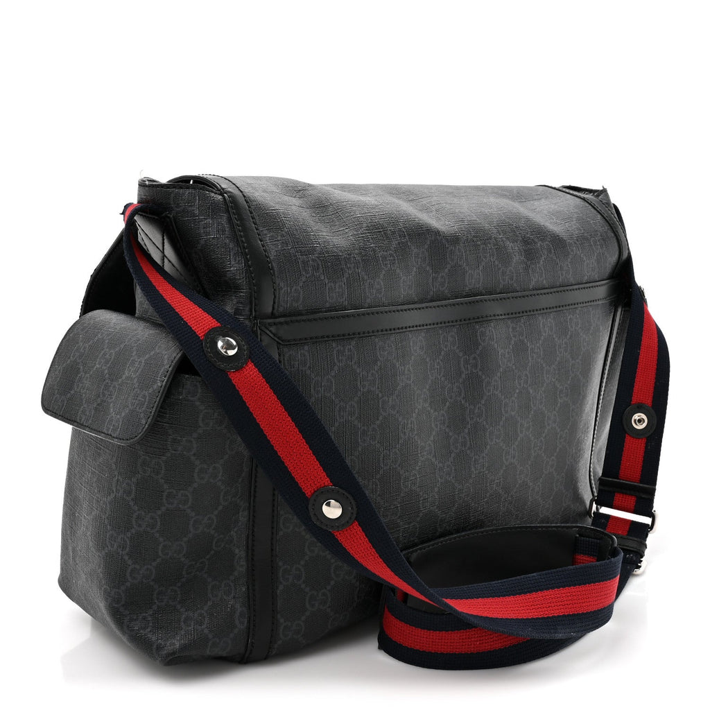 Gucci GG Supreme Monogram Web Messenger Diaper Bag Black Grey