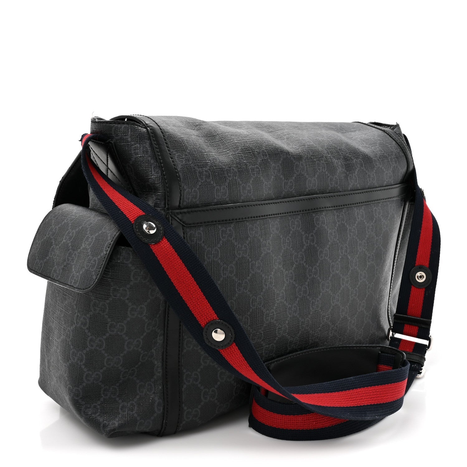 Gucci GG Supreme Monogram Web Messenger Diaper Bag Black Grey