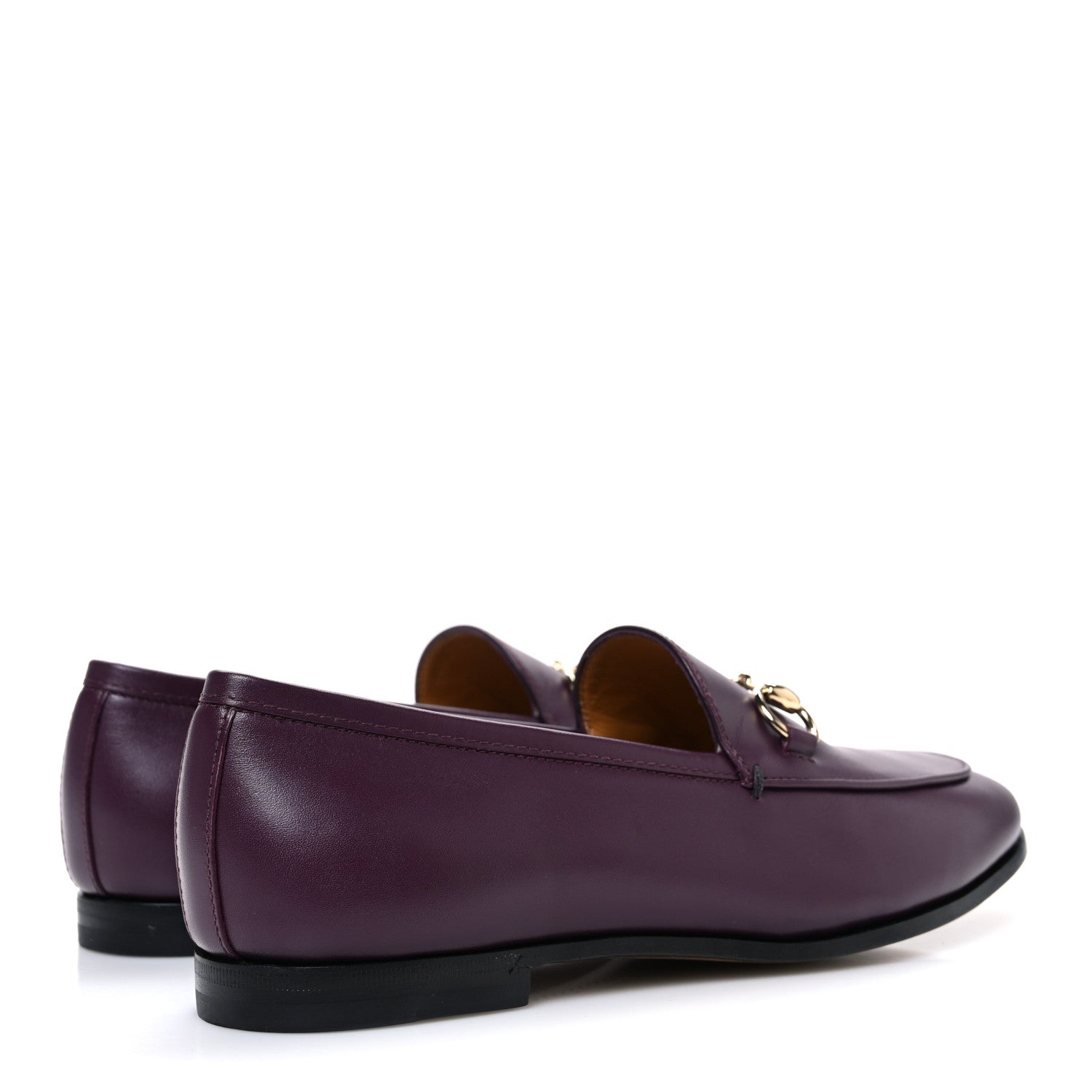 Gucci Real Betis Glamour Calfskin Womens Jordaan Horsebit Loafers 35.5 Shiny Vineyard