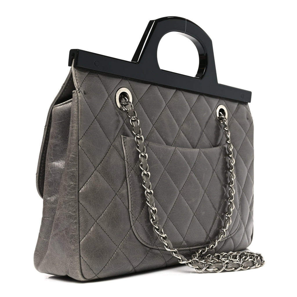 Chanel Glazed Calfskin Quilted Large CC Delivery Tote Grey