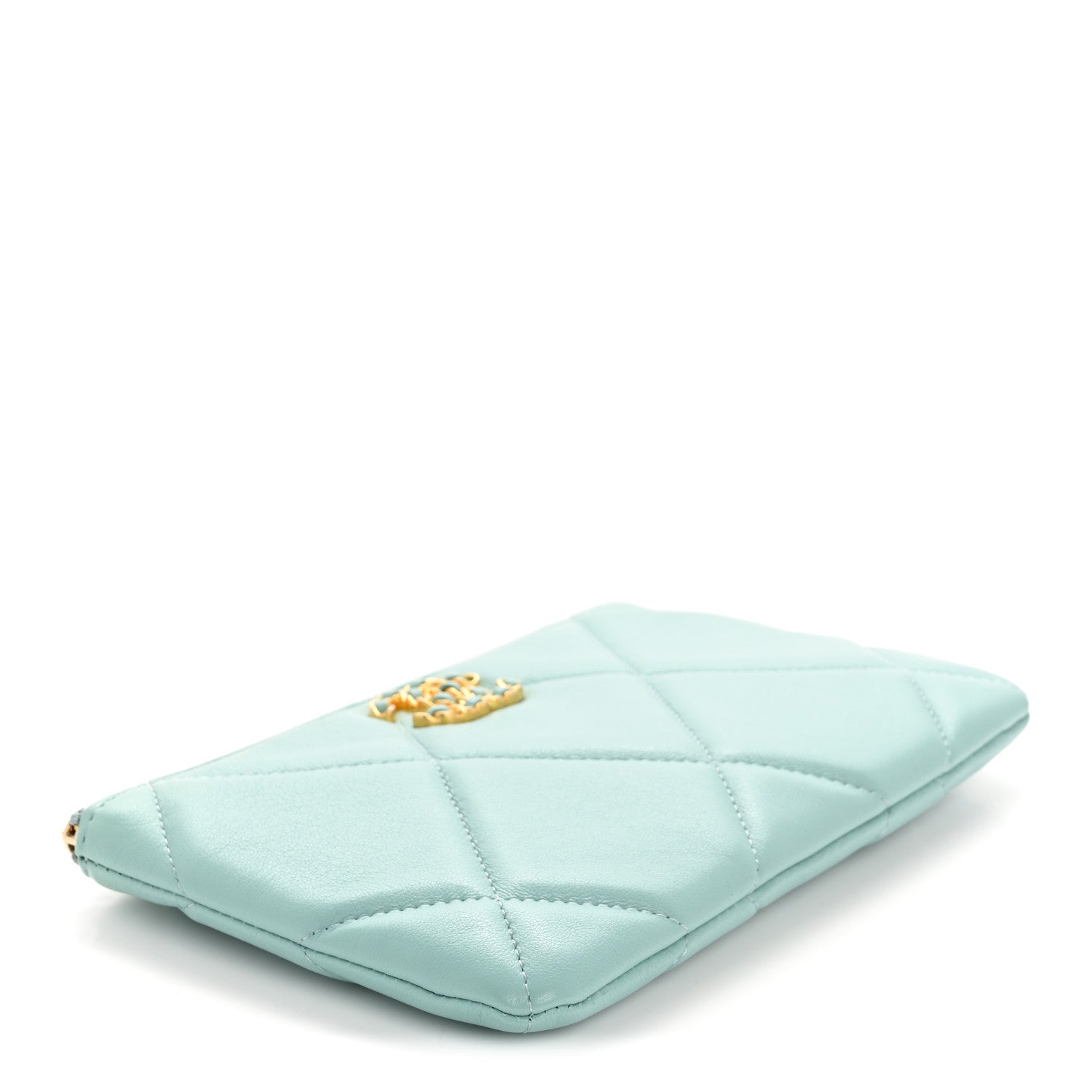 Goatskin Quilted Small Chanel 19 Pouch Light Blue