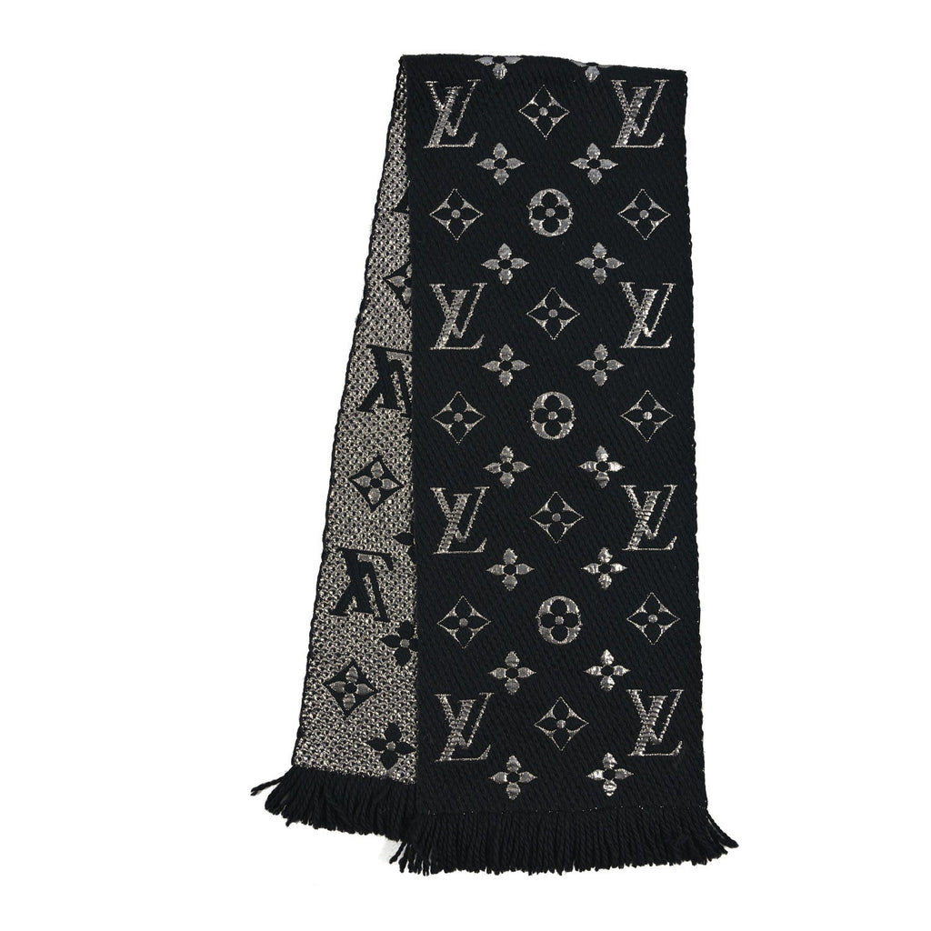 Louis Vuitton Wool Silk Logomania Shine Scarf Black