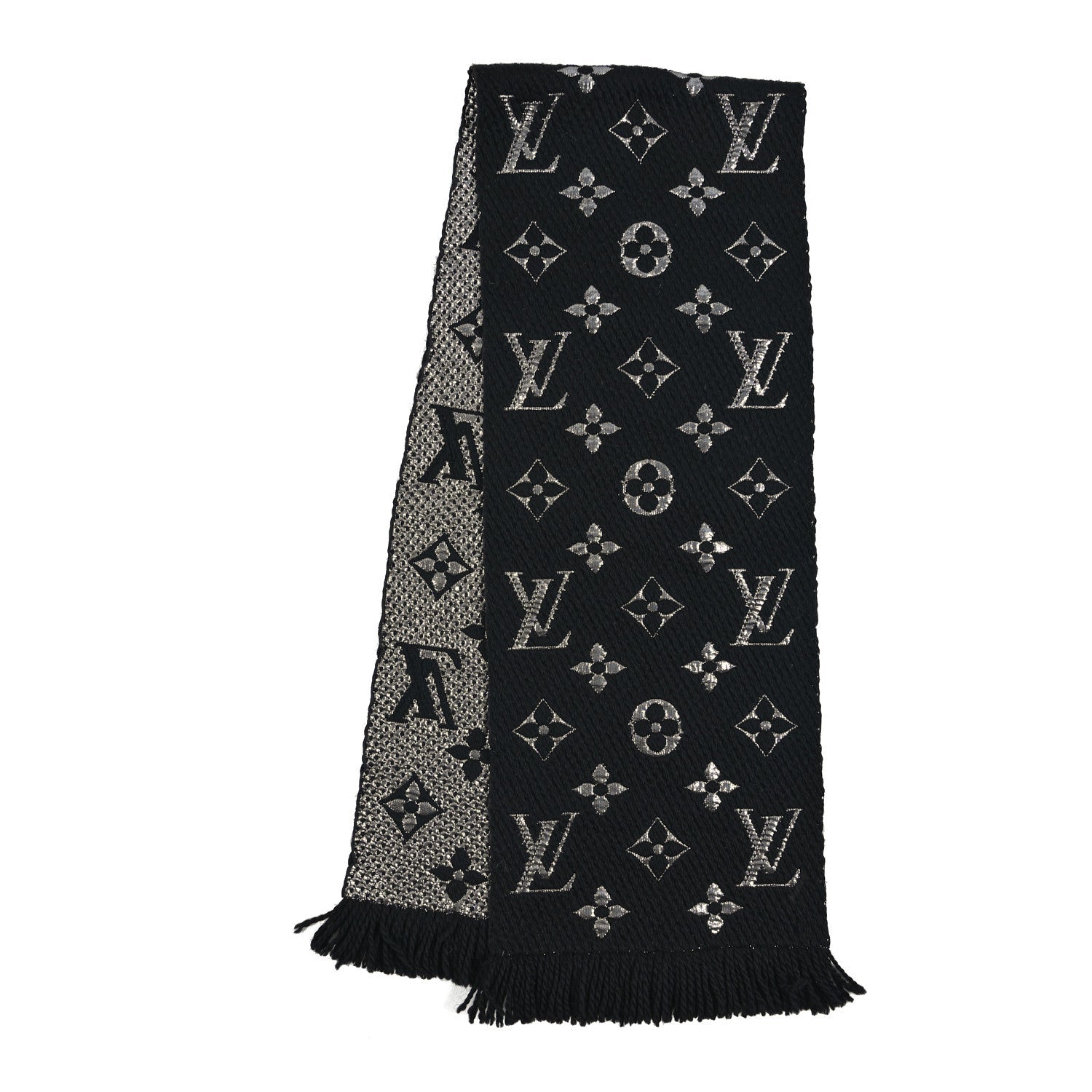 Louis Vuitton Wool Silk Logomania Shine Scarf Black