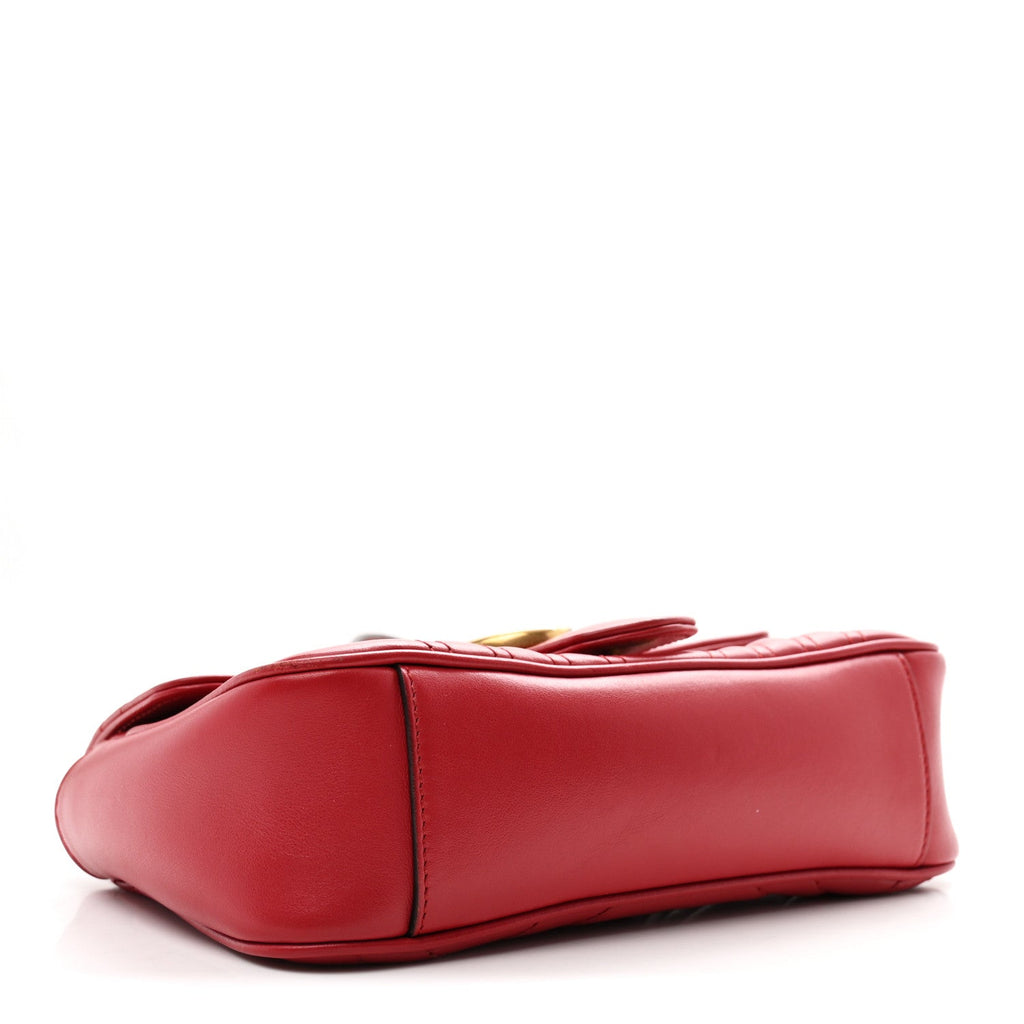 Gucci Calfskin Matelasse Mini GG Marmont Shoulder Bag Hibiscus Red