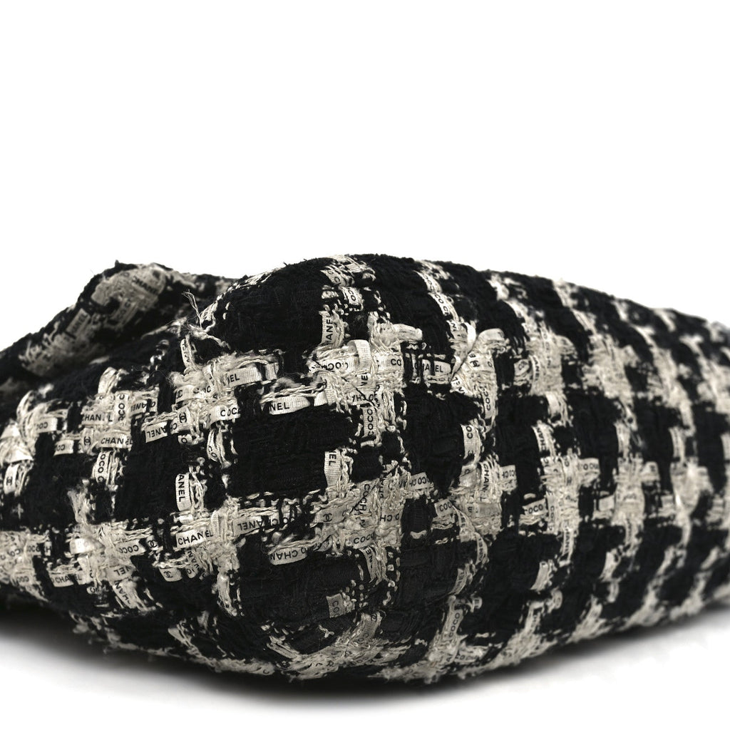 Chanel Tweed Quilted Large Chanel 19 Flap Black Ecru White