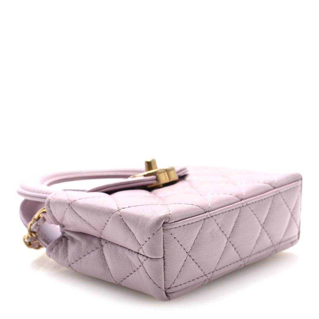 Chanel Shiny Aged Calfskin Quilted Mini Nano Kelly Shopper Light Pink