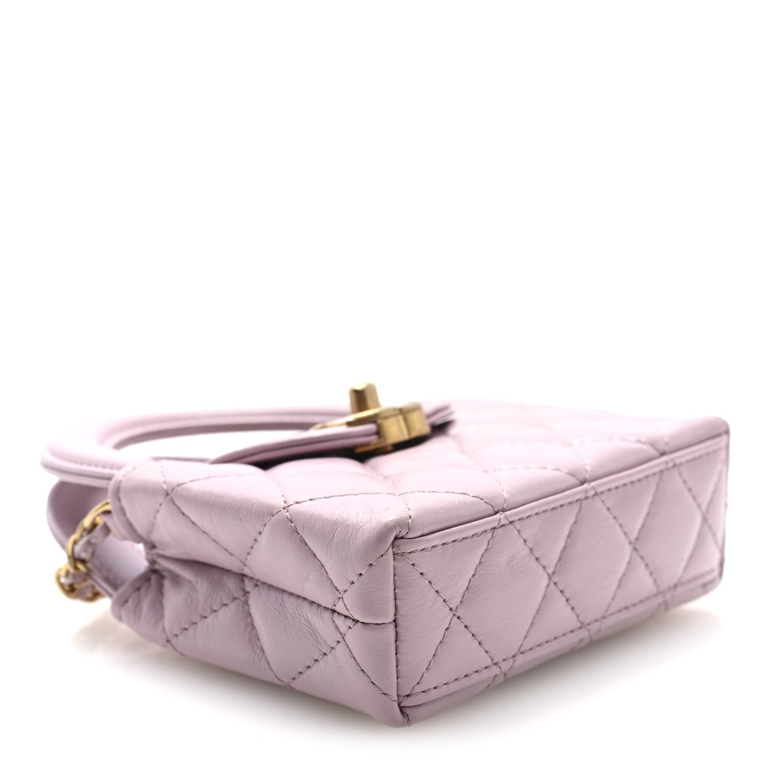 Chanel Shiny Aged Calfskin Quilted Mini Nano Kelly Shopper Light Pink