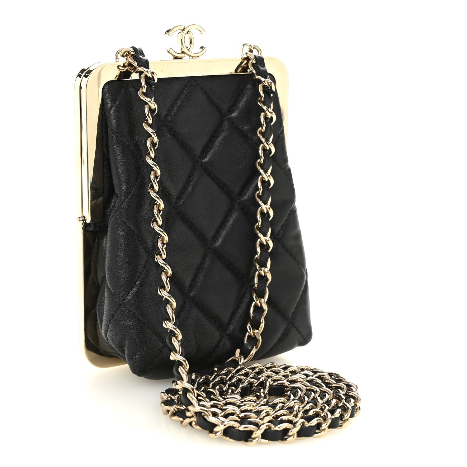 Chanel Lambskin Plexi Quilted CC Evening Clutch With Chain Black
