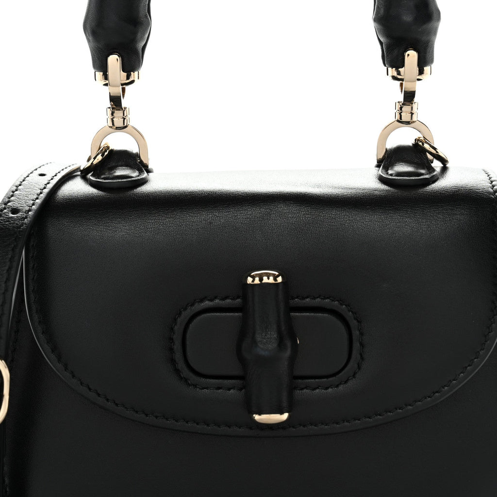 Gucci Boarded Dyana Lux Calfskin Web Monochrome Mini Bamboo 1947 Top Handle Bag Black