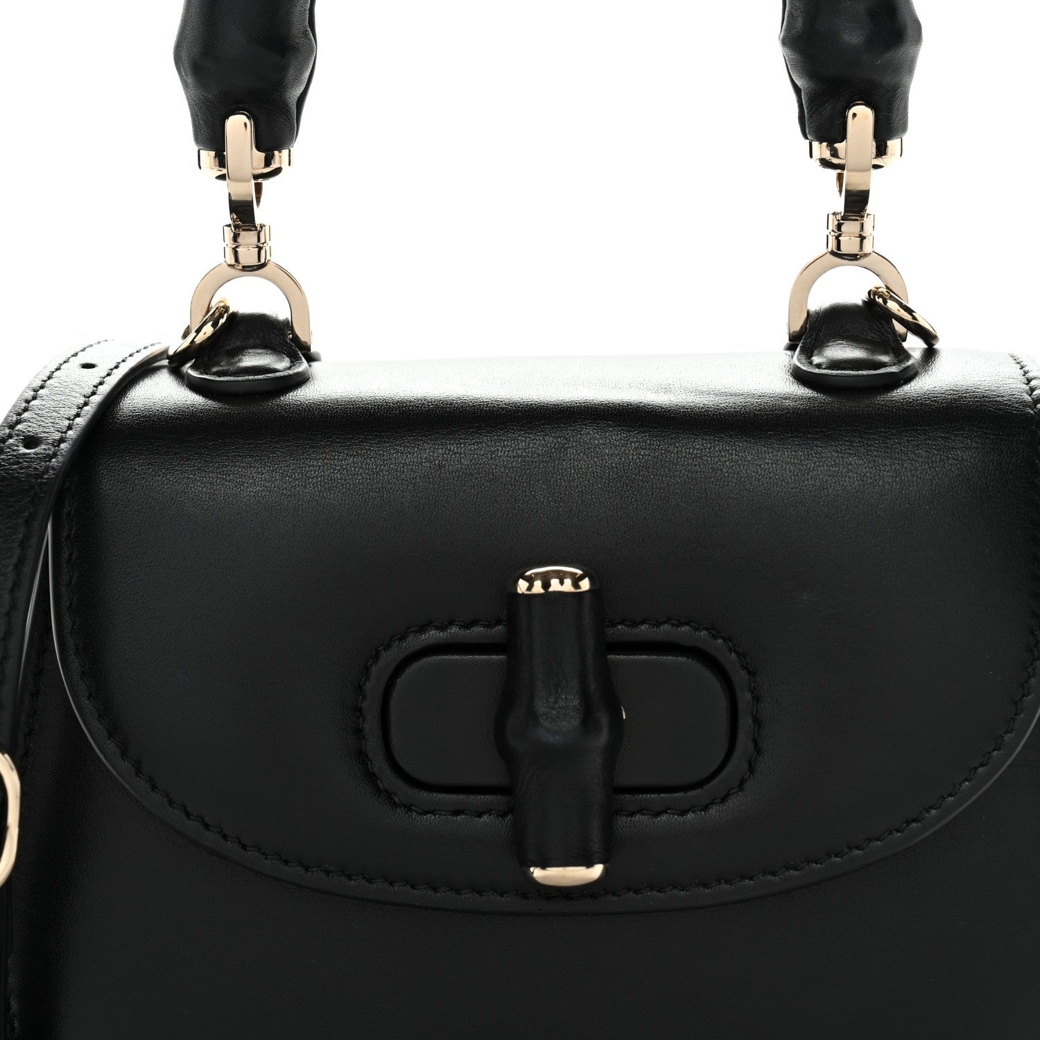 Gucci Boarded Dyana Lux Calfskin Web Monochrome Mini Bamboo 1947 Top Handle Bag Black