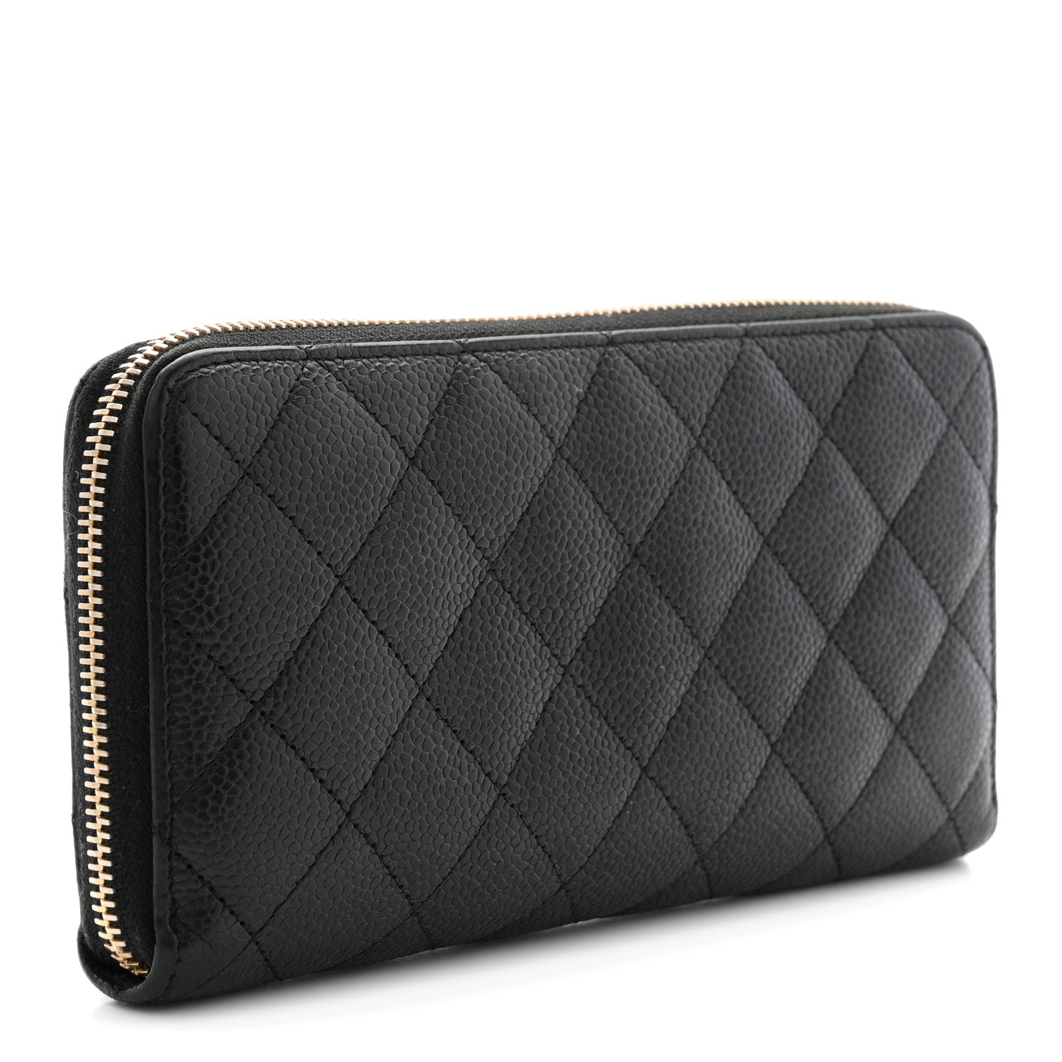 Caviar Quilted Large Gusset Zip Around Wallet Black