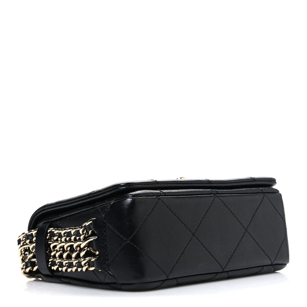 Chanel Lambskin Quilted Mini Chain Rows Flap Black