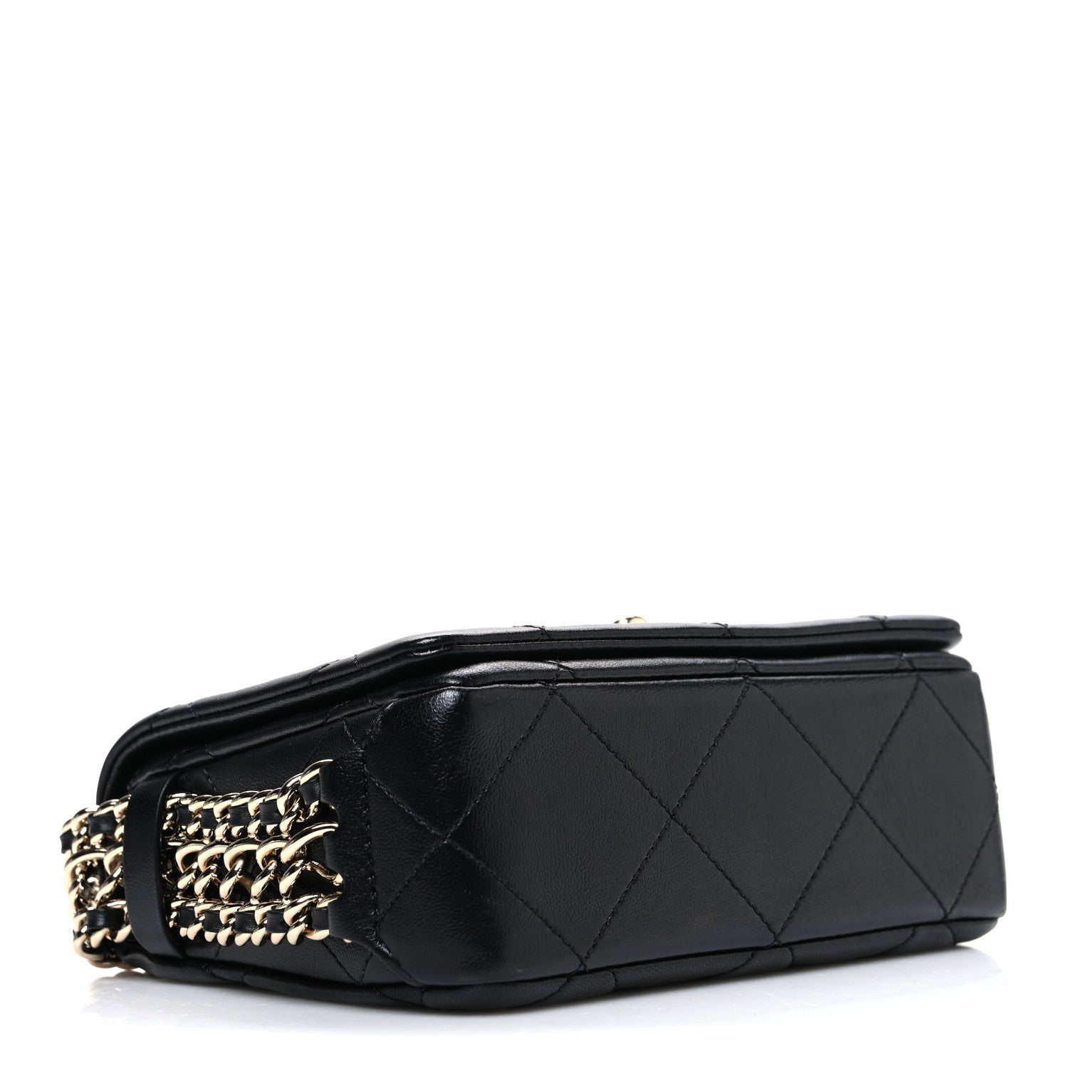 Chanel Lambskin Quilted Mini Chain Rows Flap Black