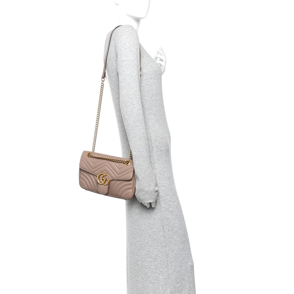 Gucci Calfskin Matelasse Small GG Marmont Shoulder Bag Porcelain Rose