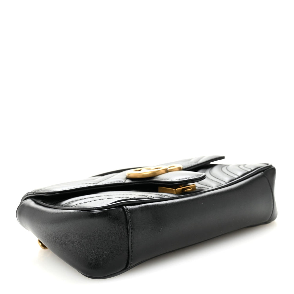 Gucci Calfskin Matelasse Small GG Marmont Shoulder Bag Black