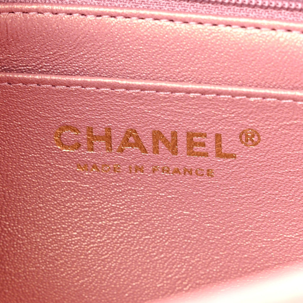 Chanel Iridescent Lambskin Quilted Mini Top Handle Rectangular Flap Pink
