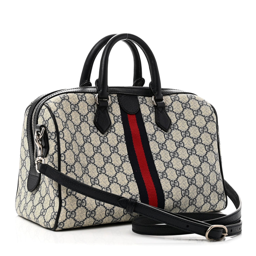 Gucci GG Supreme Monogram Web Medium Ophidia Top Handle Bag Beige Blue