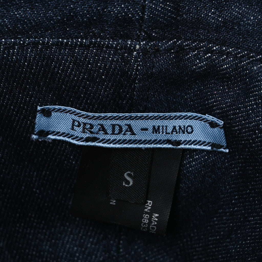 Prada Nylon Denim Metal Triangle Logo Bucket Hat S Black