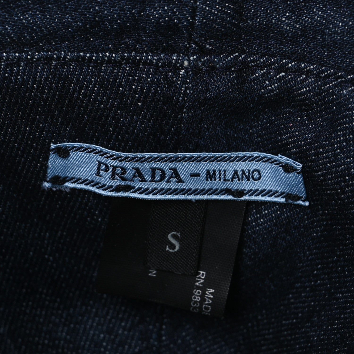 Prada Nylon Denim Metal Triangle Logo Bucket Hat S Black