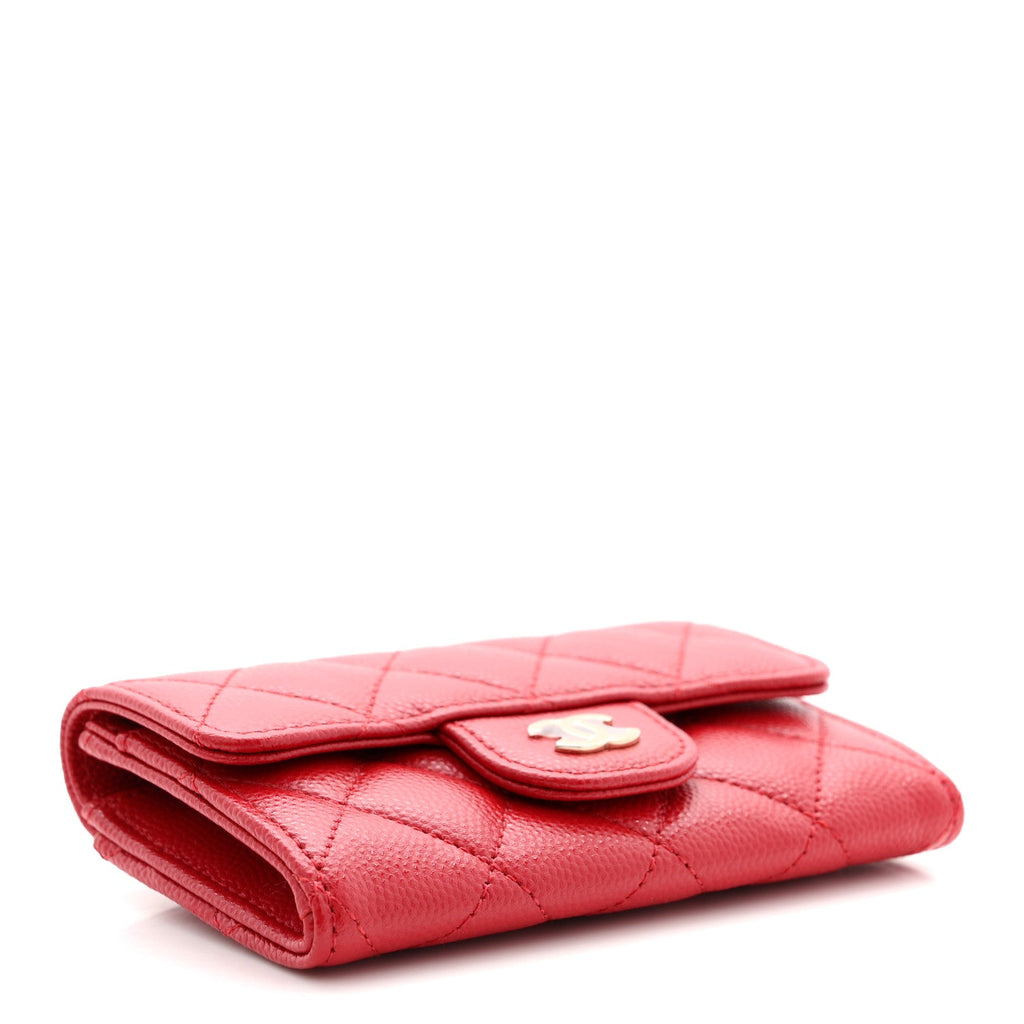 Caviar Quilted Flap Card Holder Wallet Red