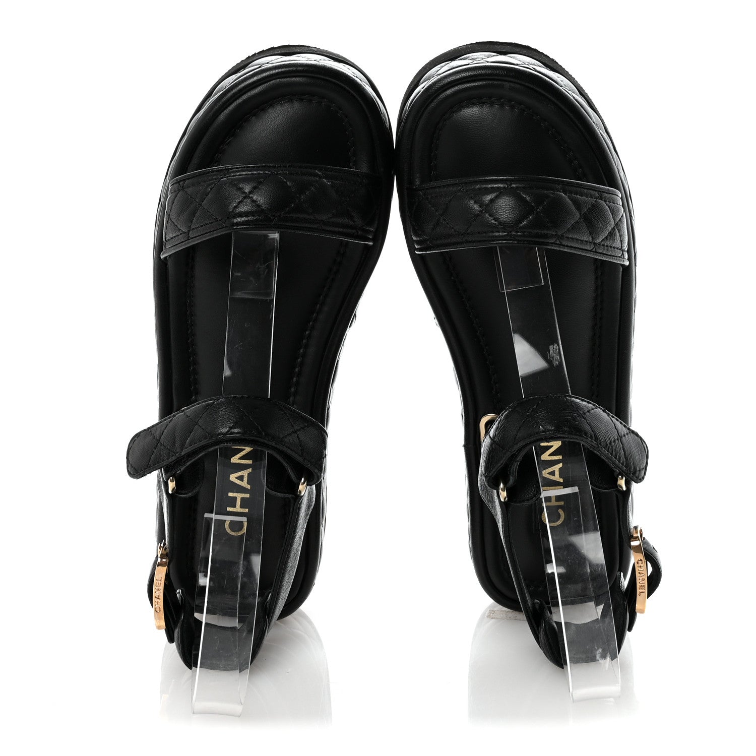 Lambskin Quilted Platform Sandals 37 Black