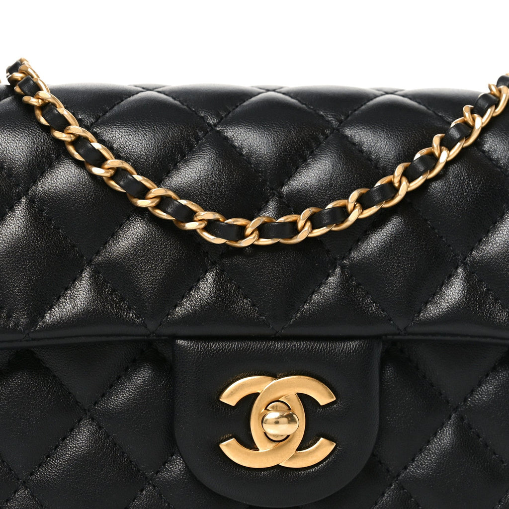 Chanel Lambskin Quilted Mini Rectangular Pearl Crush Flap Black