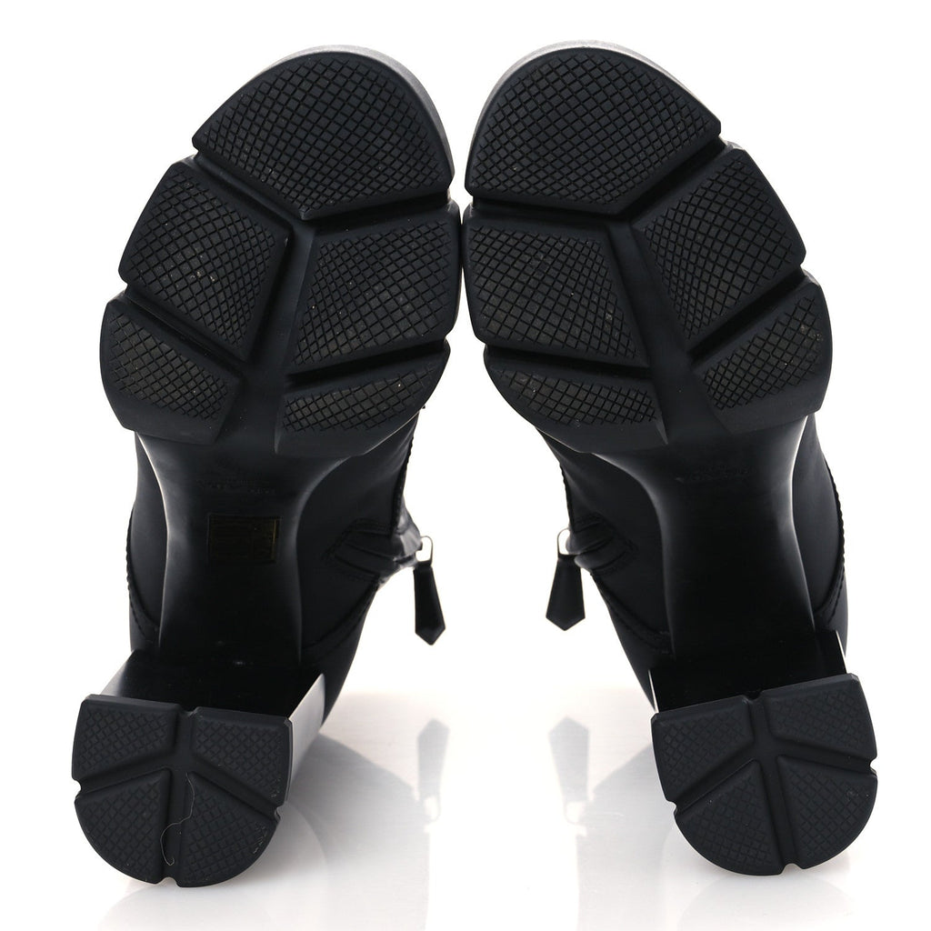 Prada Spazzolato Re-Nylon Metal Triangle Logo 110mm Ankle Boots 36.5 Black