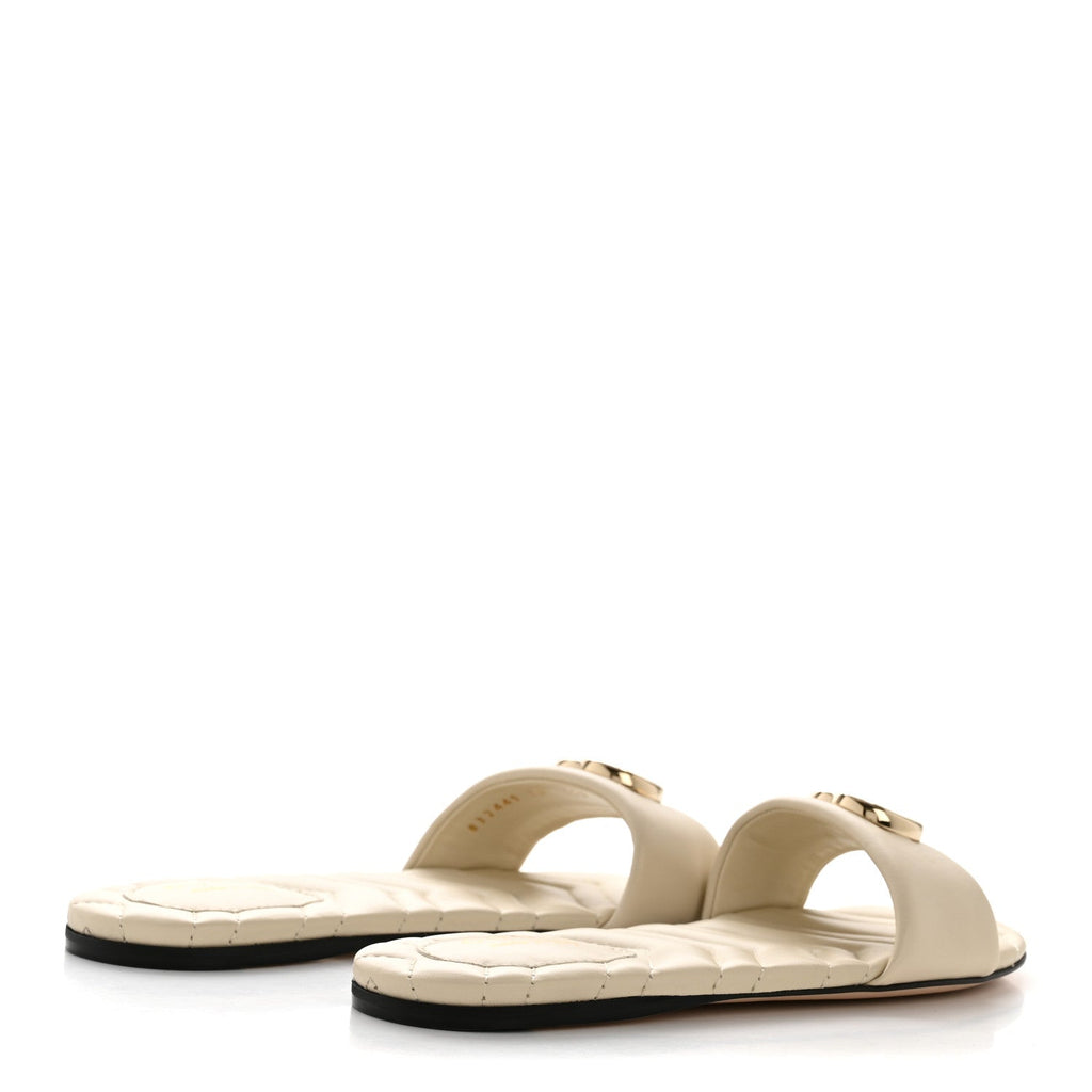 Gucci Nappa Matelasse GG Marmont Flat Slide Sandals 38 New Ivoire