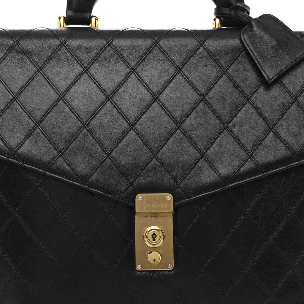 Chanel Lambskin Stitched Briefcase Bag Black