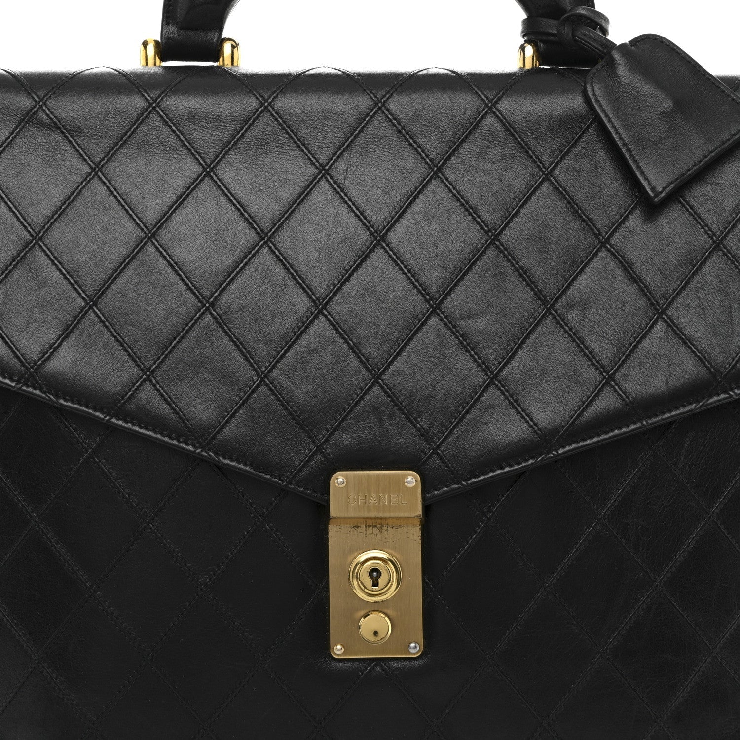 Chanel Lambskin Stitched Briefcase Bag Black