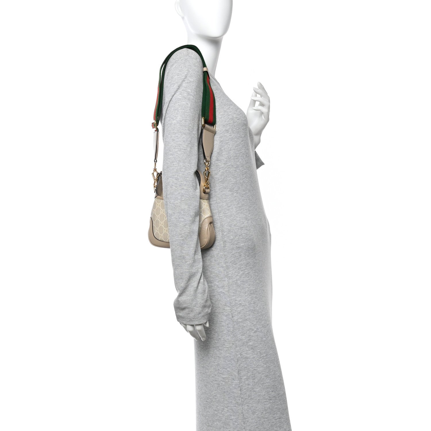 Gucci GG Supreme Monogram Textured Dollar Calfskin Mini Jackie 1961 Hobo Beige Mystic White Oatmeal