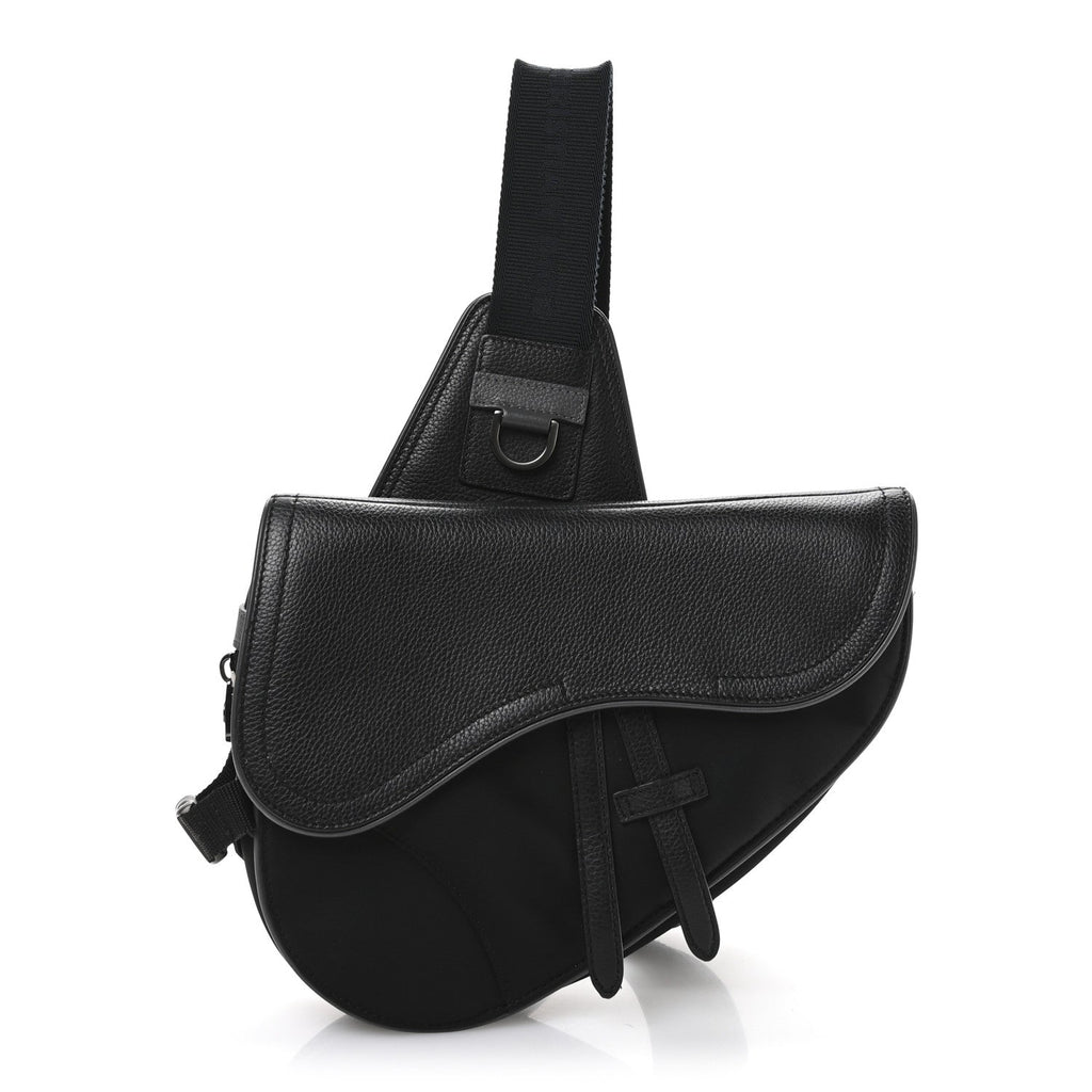 Christian Dior Nylon Grained Calfskin Saddle Bag Black Multicolor