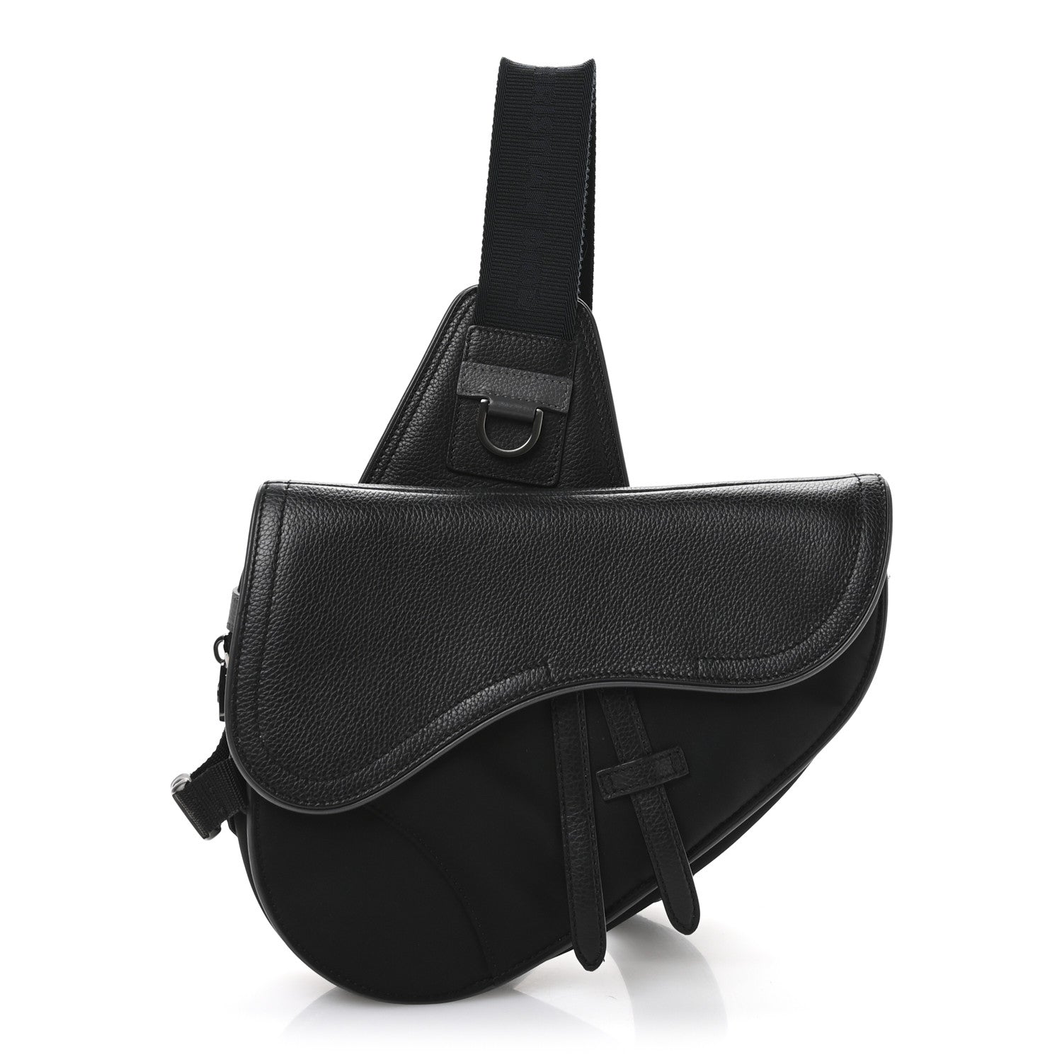 Christian Dior Nylon Grained Calfskin Saddle Bag Black Multicolor