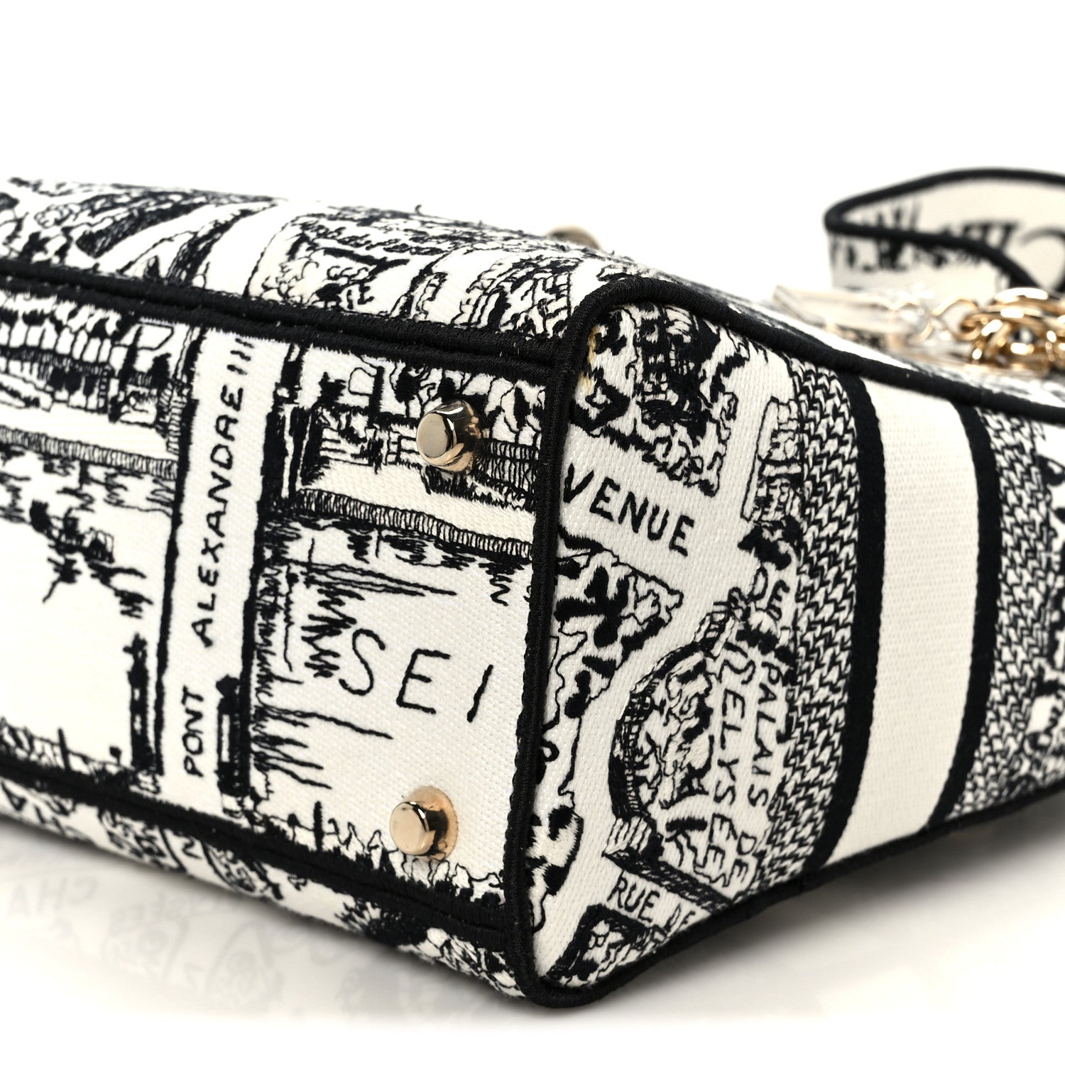 Christian Dior Canvas Embroidered Plan de Paris Medium Lady D-Lite White Black