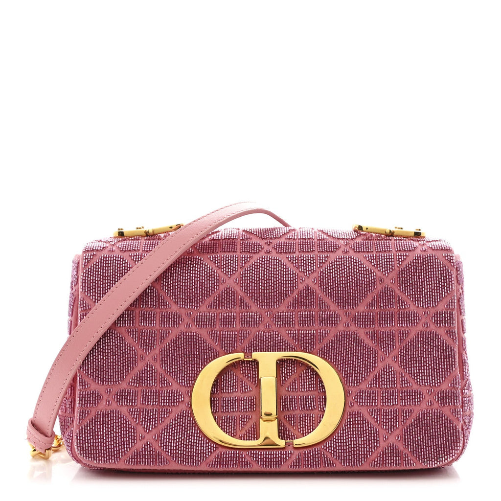 Christian Dior Calfskin Beaded Small Caro Bag Pink