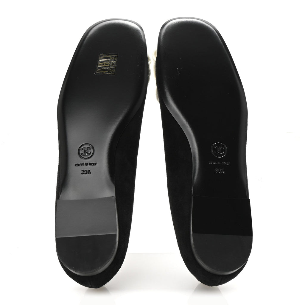 Chanel Suede Patent Cap Toe Camellia Ballerina Flats 39.5 Black White