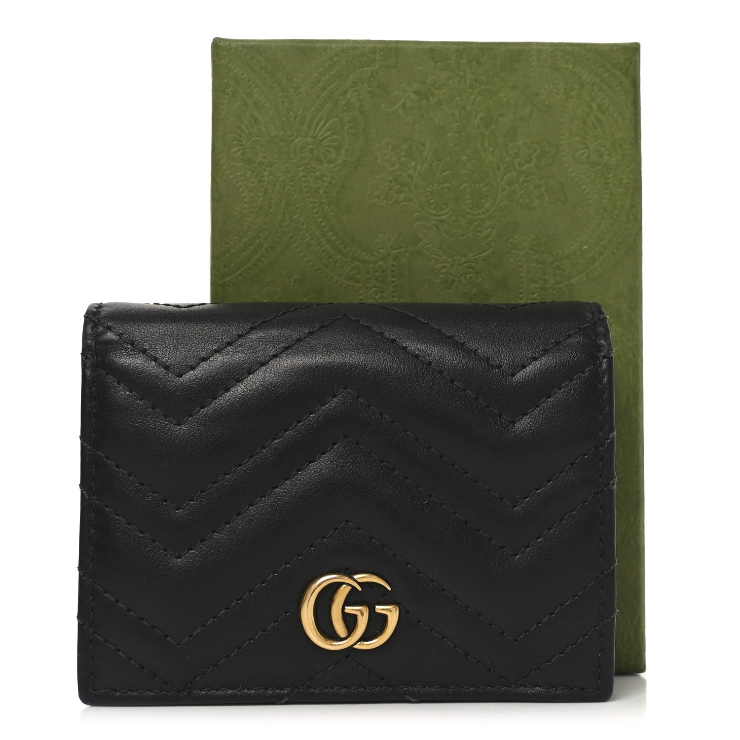 Gucci Calfskin Matelasse GG Marmont Card Case Wallet Black