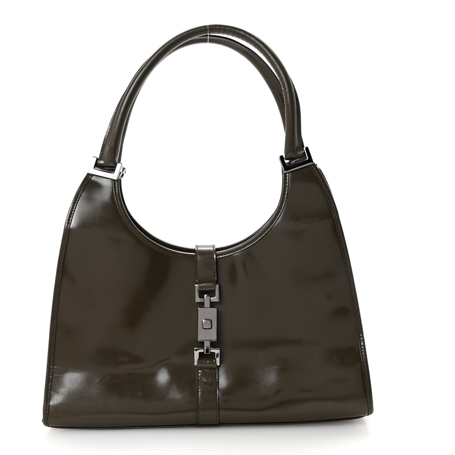 Gucci Patent Bardot Shoulder Bag Olive Green