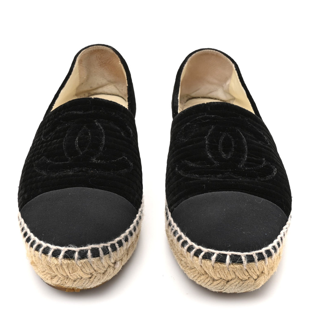 Chanel Velvet Grosgrain CC Espadrilles 38 Black