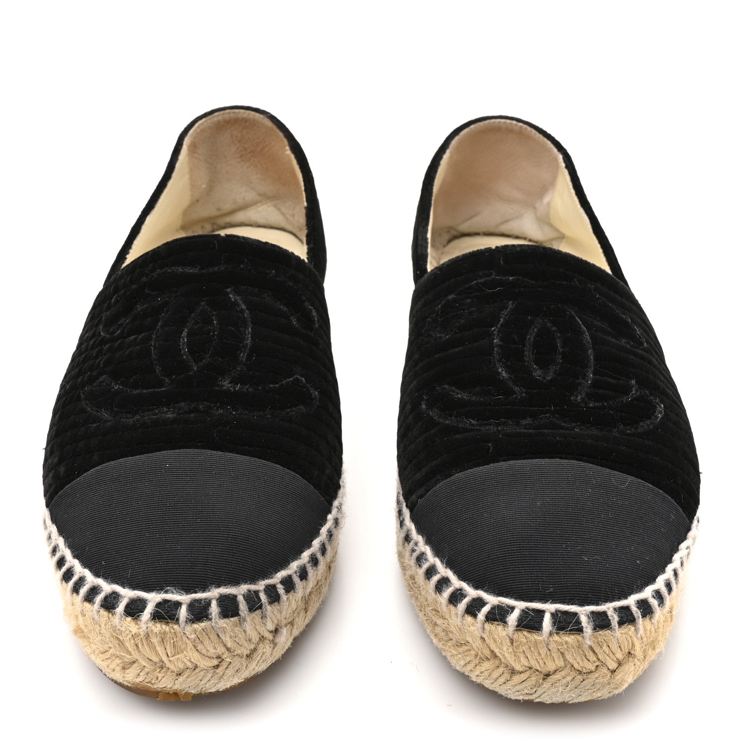 Chanel Velvet Grosgrain CC Espadrilles 38 Black