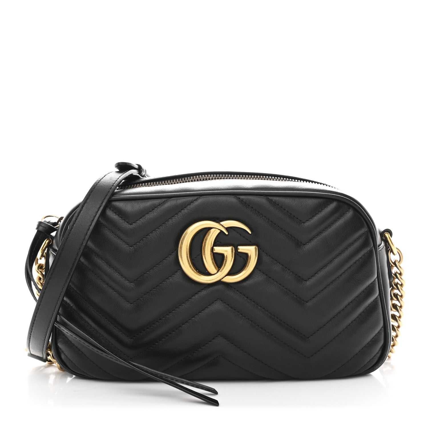 Gucci Calfskin Matelasse Small GG Marmont Chain Shoulder Bag Black