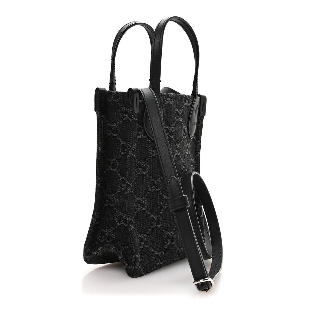Gucci Denim GG Monogram Calfskin Mini Ophidia Tote Bag Black