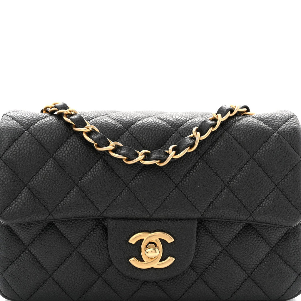 Chanel Metallic Caviar Quilted Mini Rectangular Flap Black